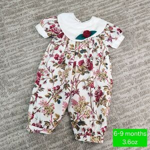 Baby Togs vintage rose floral collar romper size 6-9 months